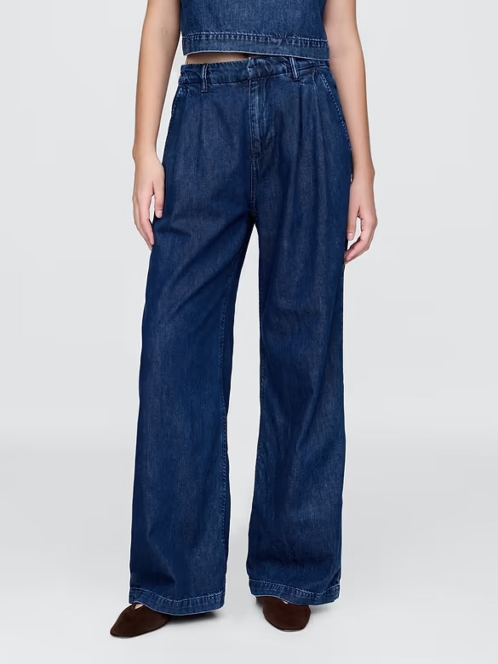 GAP Denim Dark Wash High Rise Wide Leg Pleated Jeans Sz 16 33L $90